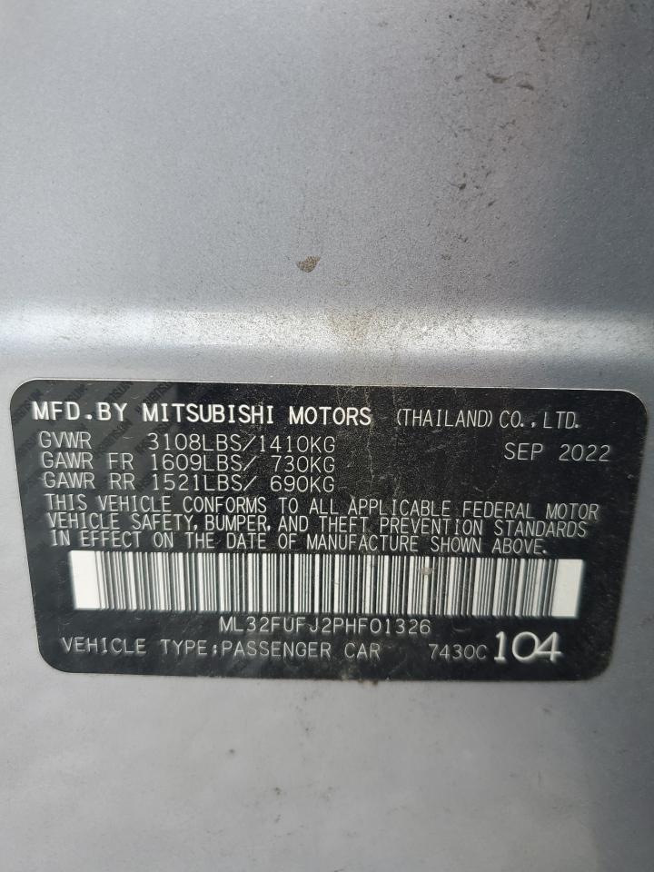 2023 Mitsubishi Mirage G4 Es VIN: ML32FUFJ2PHF01326 Lot: 85716025