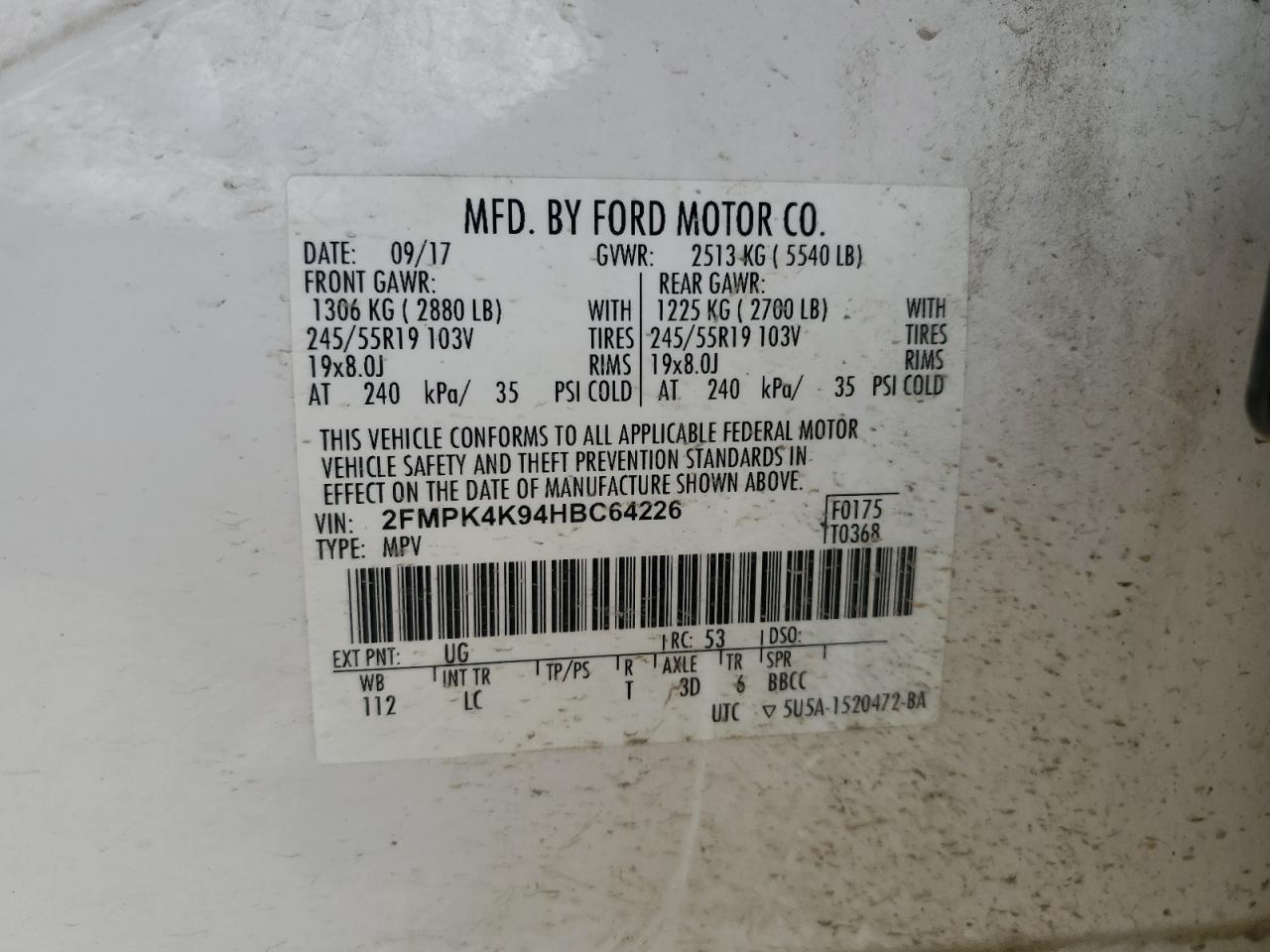 2017 Ford Edge Titanium VIN: 2FMPK4K94HBC64226 Lot: 85357155