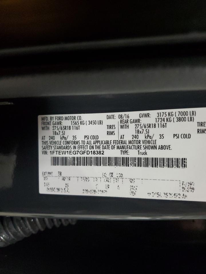 2016 Ford F150 Supercrew VIN: 1FTEW1EG7GFD18382 Lot: 85294645