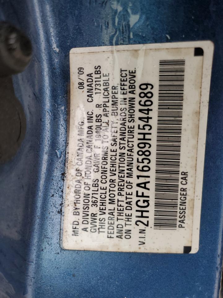 2009 Honda Civic Lx VIN: 2HGFA16589H544689 Lot: 81949465