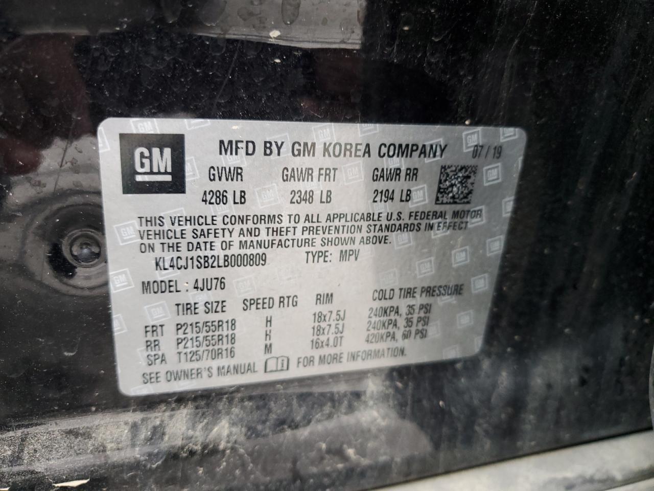 2020 Buick Encore Sport Touring VIN: KL4CJ1SB2LB000809 Lot: 89694005