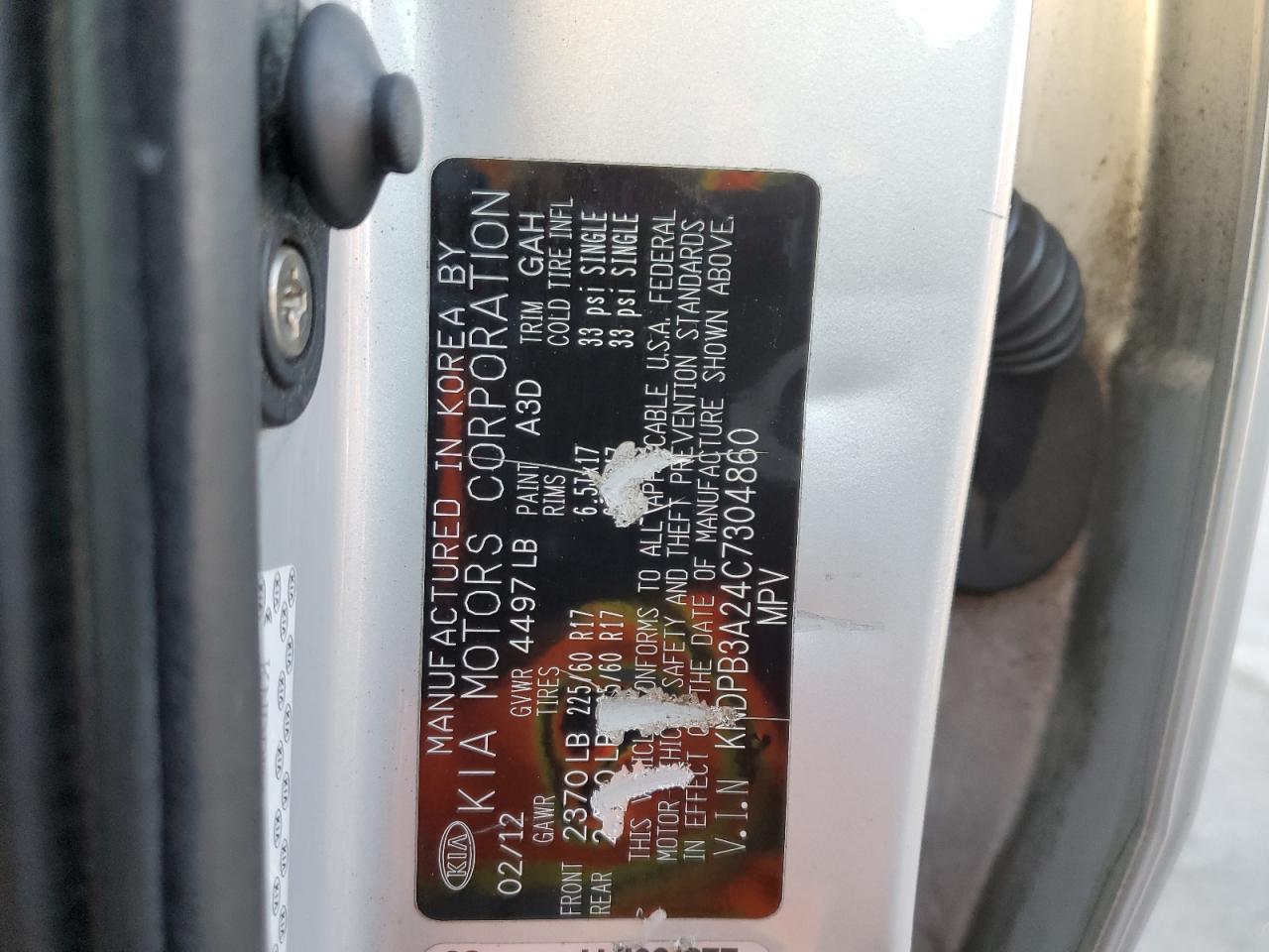 2012 Kia Sportage Base VIN: KNDPB3A24C7304860 Lot: 81994735