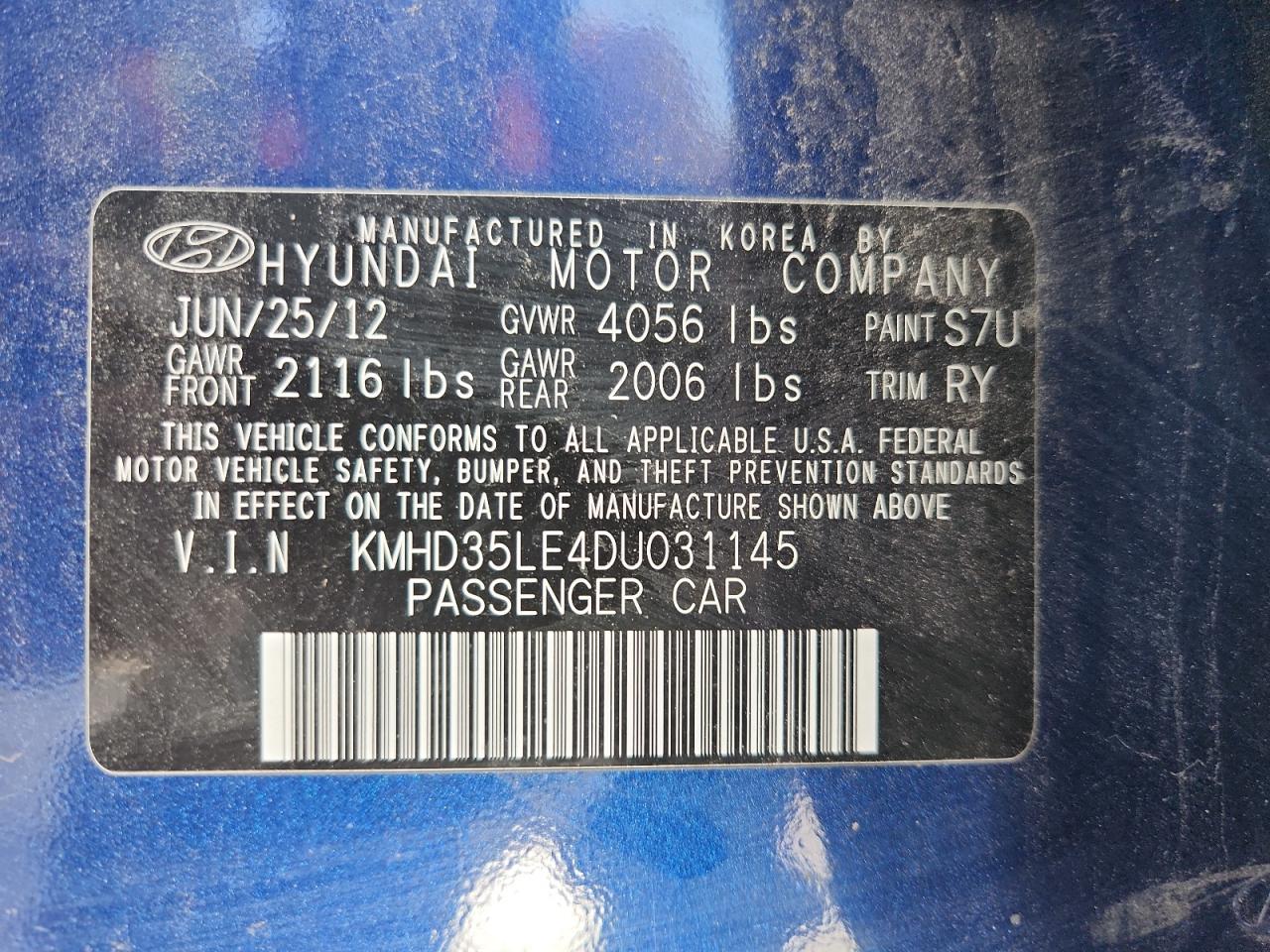 2013 Hyundai Elantra Gt VIN: KMHD35LE4DU031145 Lot: 86490975