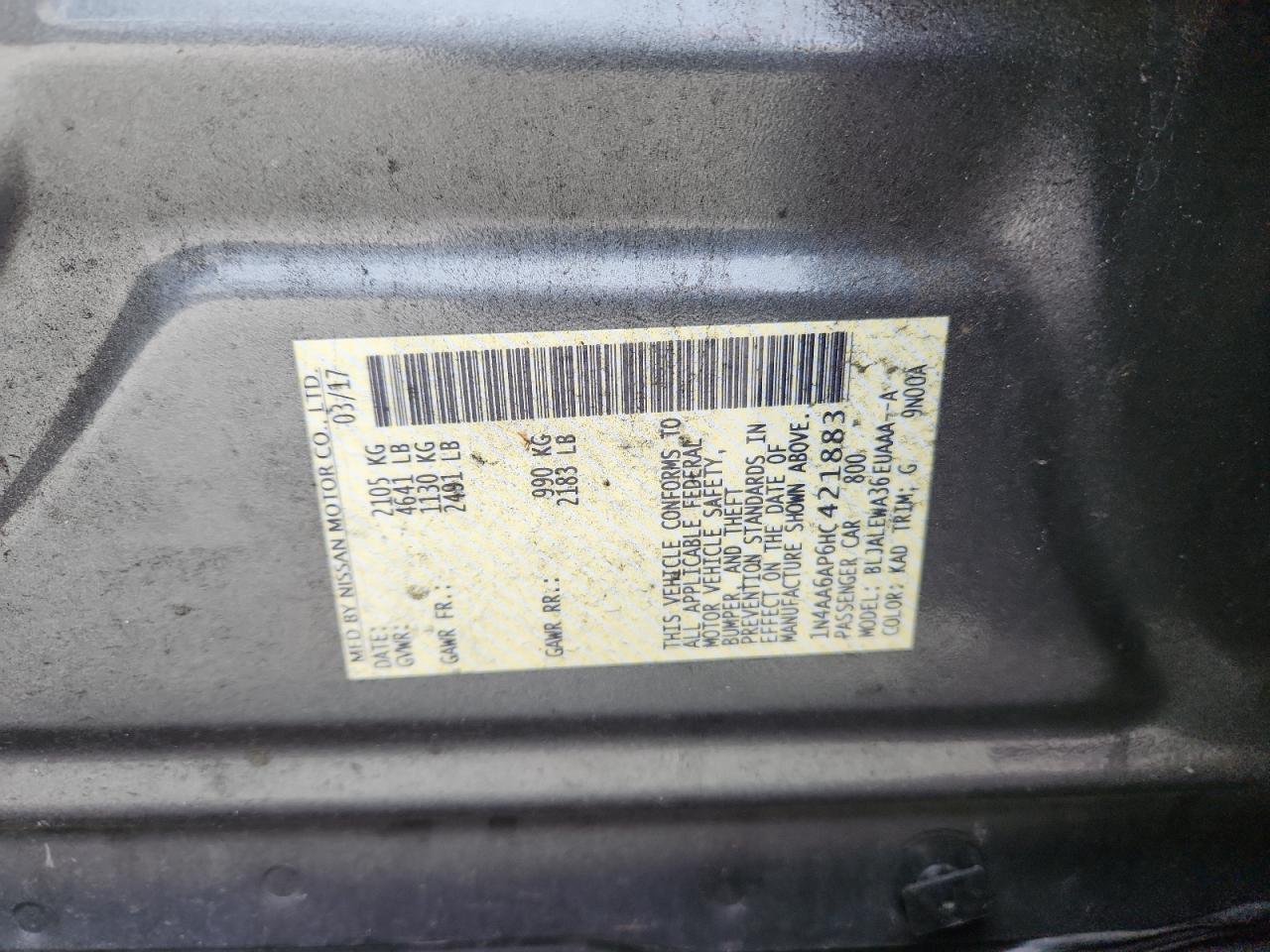 2017 Nissan Maxima 3.5S VIN: 1N4AA6AP6HC421883 Lot: 84941965