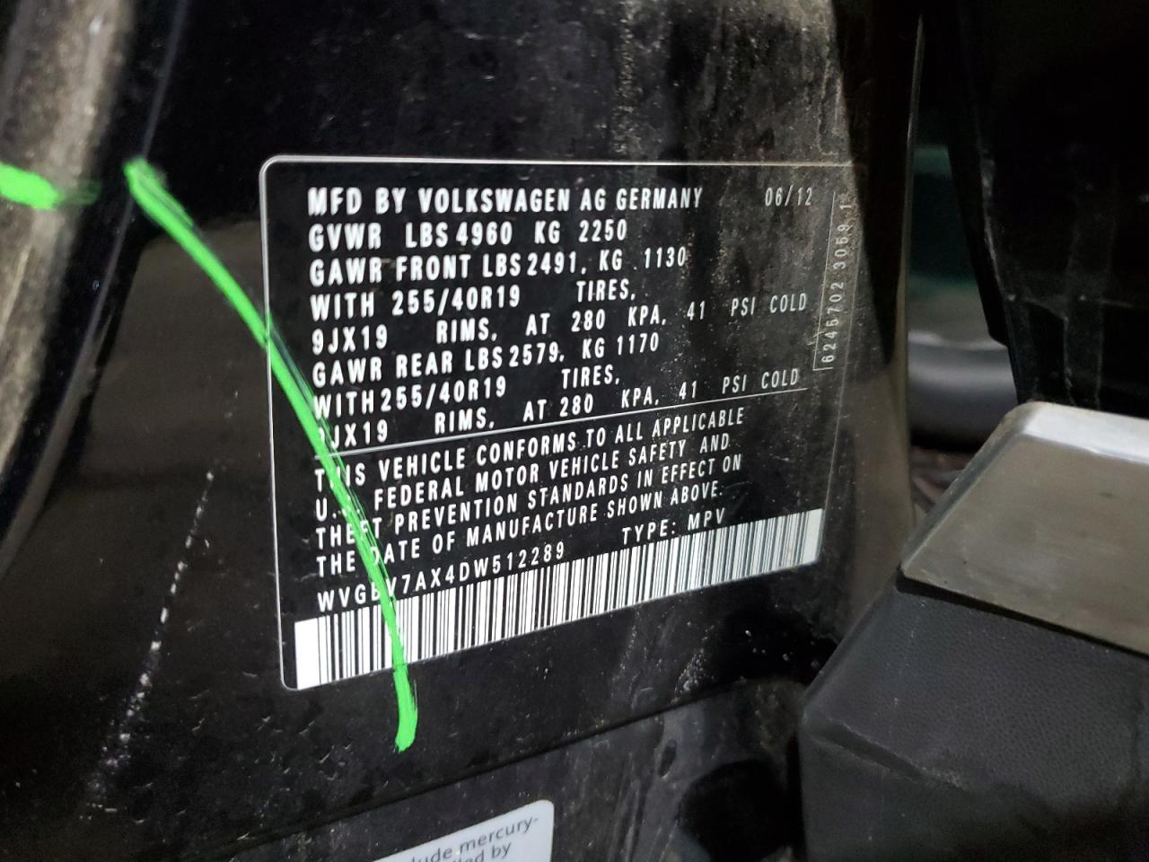 2013 Volkswagen Tiguan S VIN: WVGBV7AX4DW512289 Lot: 87014045