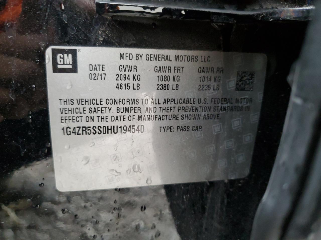 2017 Buick Lacrosse Premium VIN: 1G4ZR5SS0HU194540 Lot: 87025075