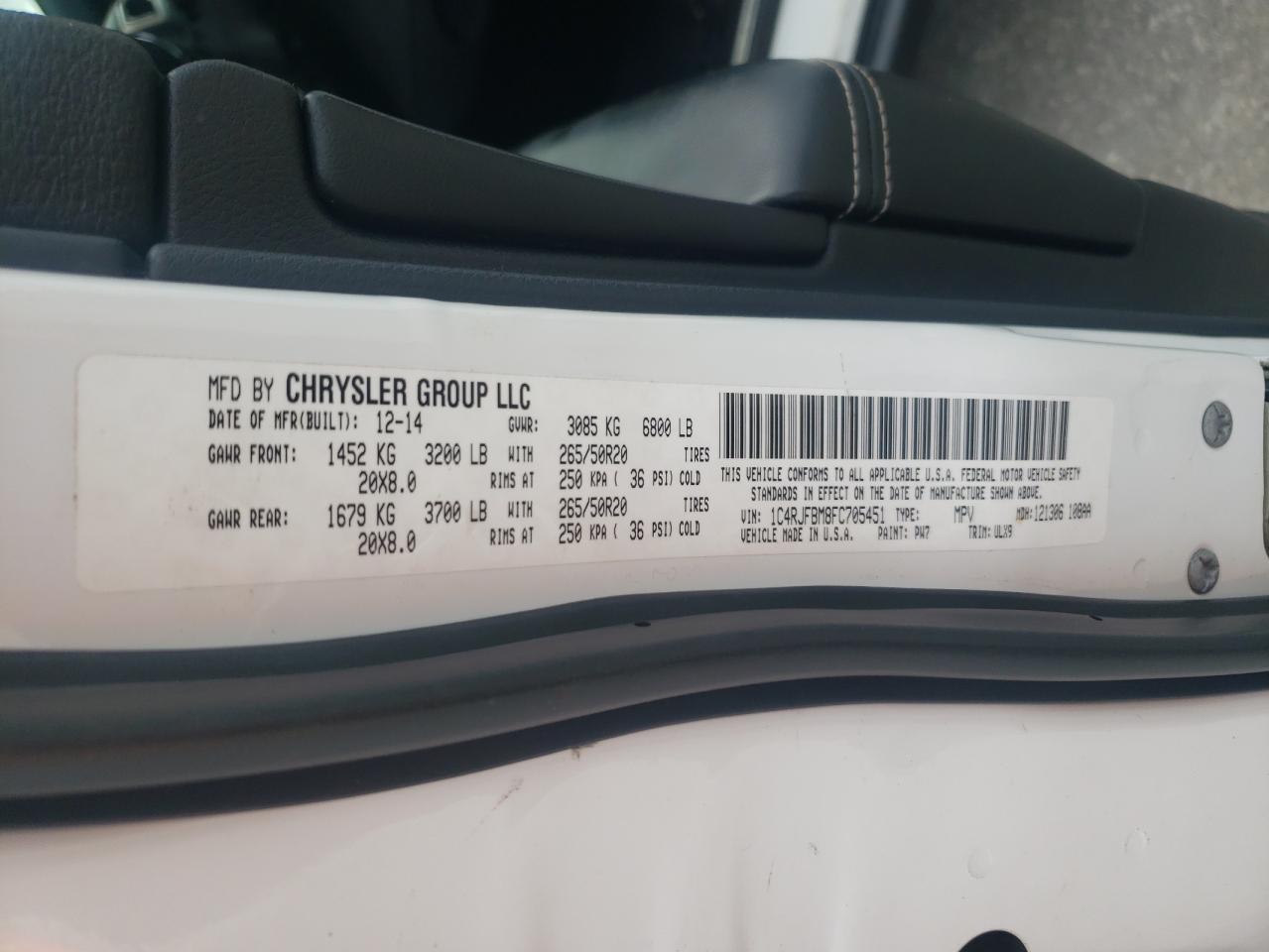 2015 Jeep Grand Cherokee Limited VIN: 1C4RJFBM8FC705451 Lot: 85155705