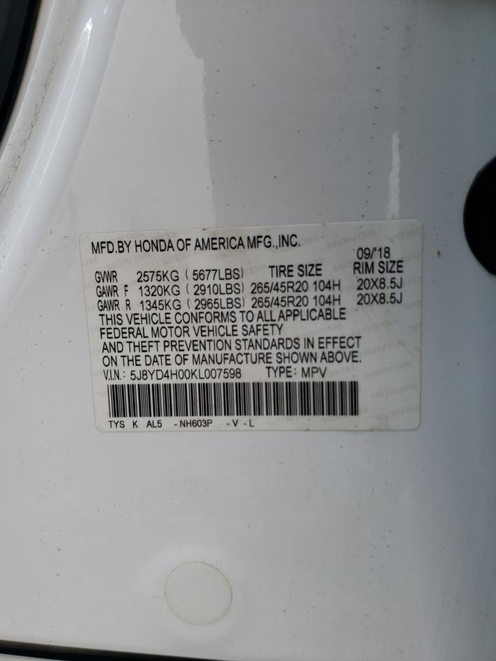 2019 Acura Mdx A-Spec VIN: 5J8YD4H00KL007598 Lot: 86312655