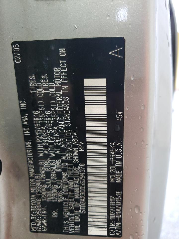 2005 Toyota Sienna Ce VIN: 5TDZA23C05S294378 Lot: 82299985