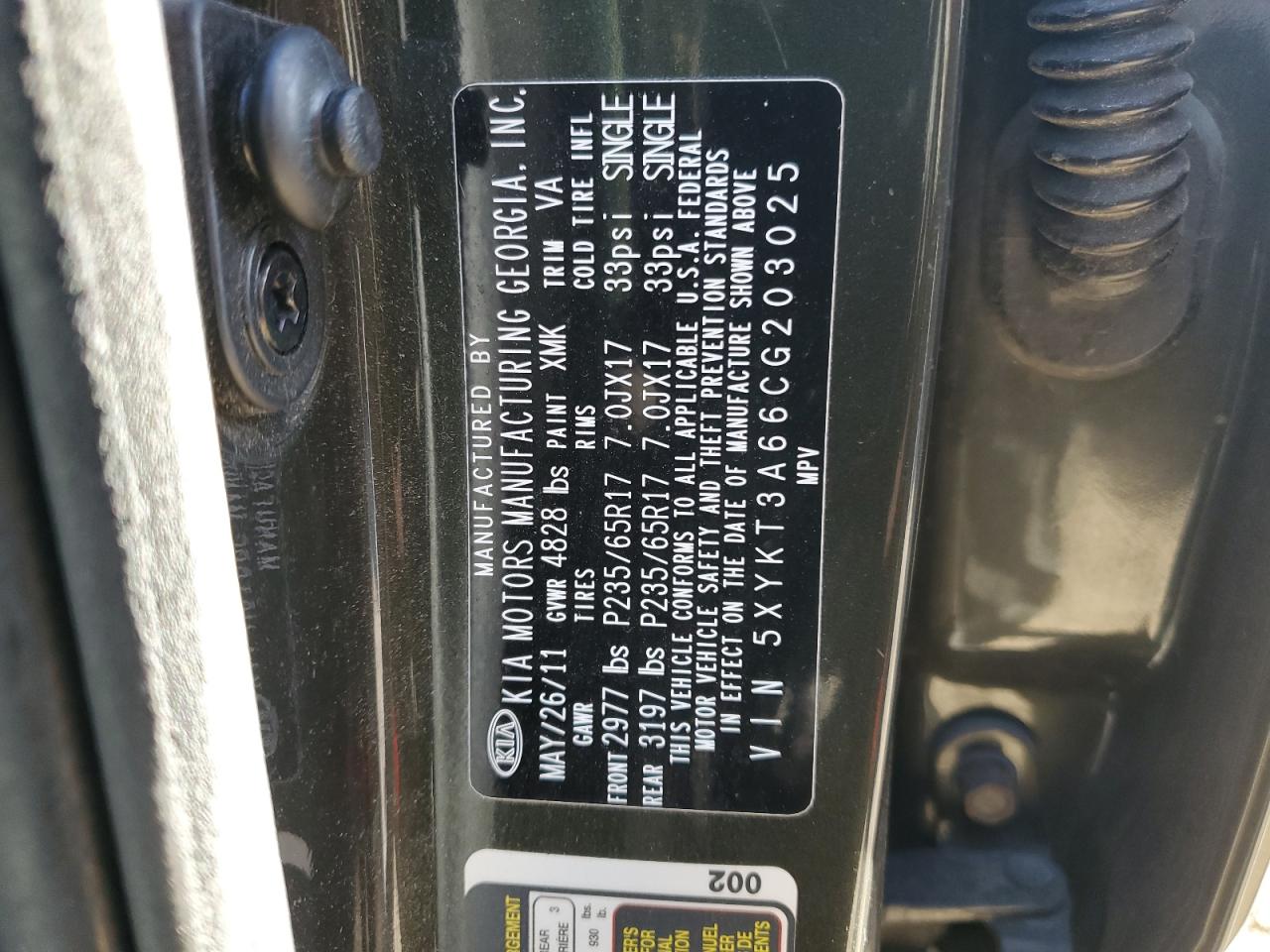 2012 Kia Sorento Base VIN: 5XYKT3A66CG203025 Lot: 82398755