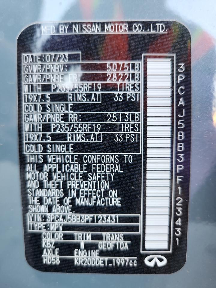 2023 Infiniti Qx50 Luxe VIN: 3PCAJ5BB3PF123431 Lot: 84286695