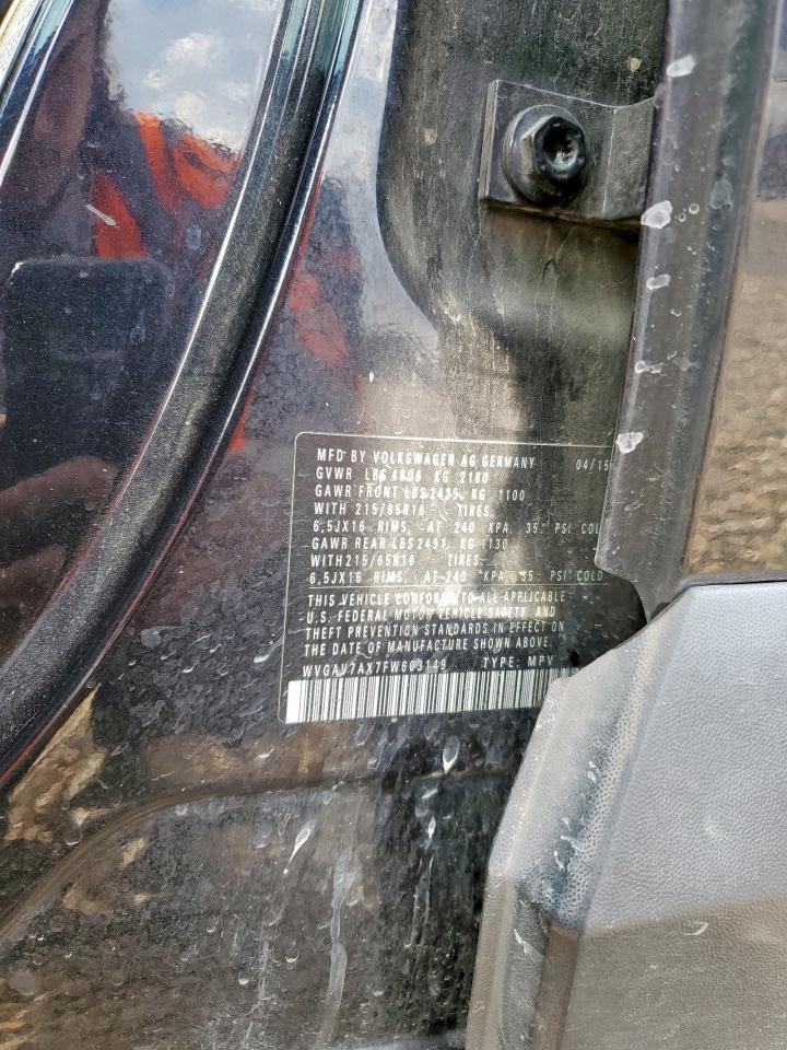 2015 Volkswagen Tiguan S VIN: WVGAV7AX7FW603149 Lot: 82461685