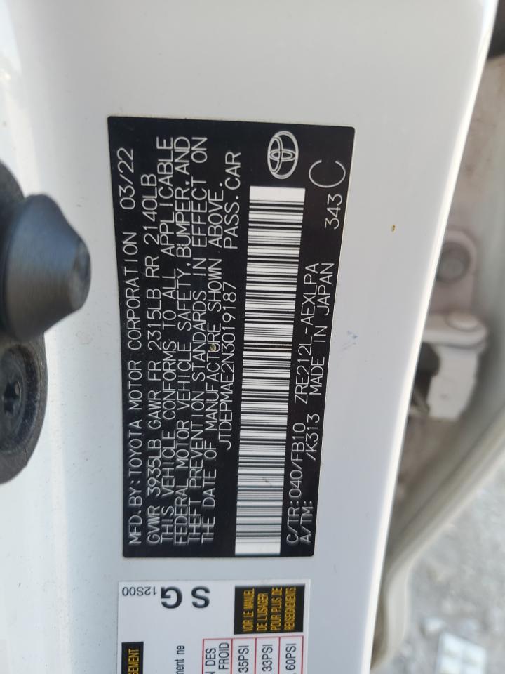 2022 Toyota Corolla Le VIN: JTDEPMAE2N3019187 Lot: 84966575