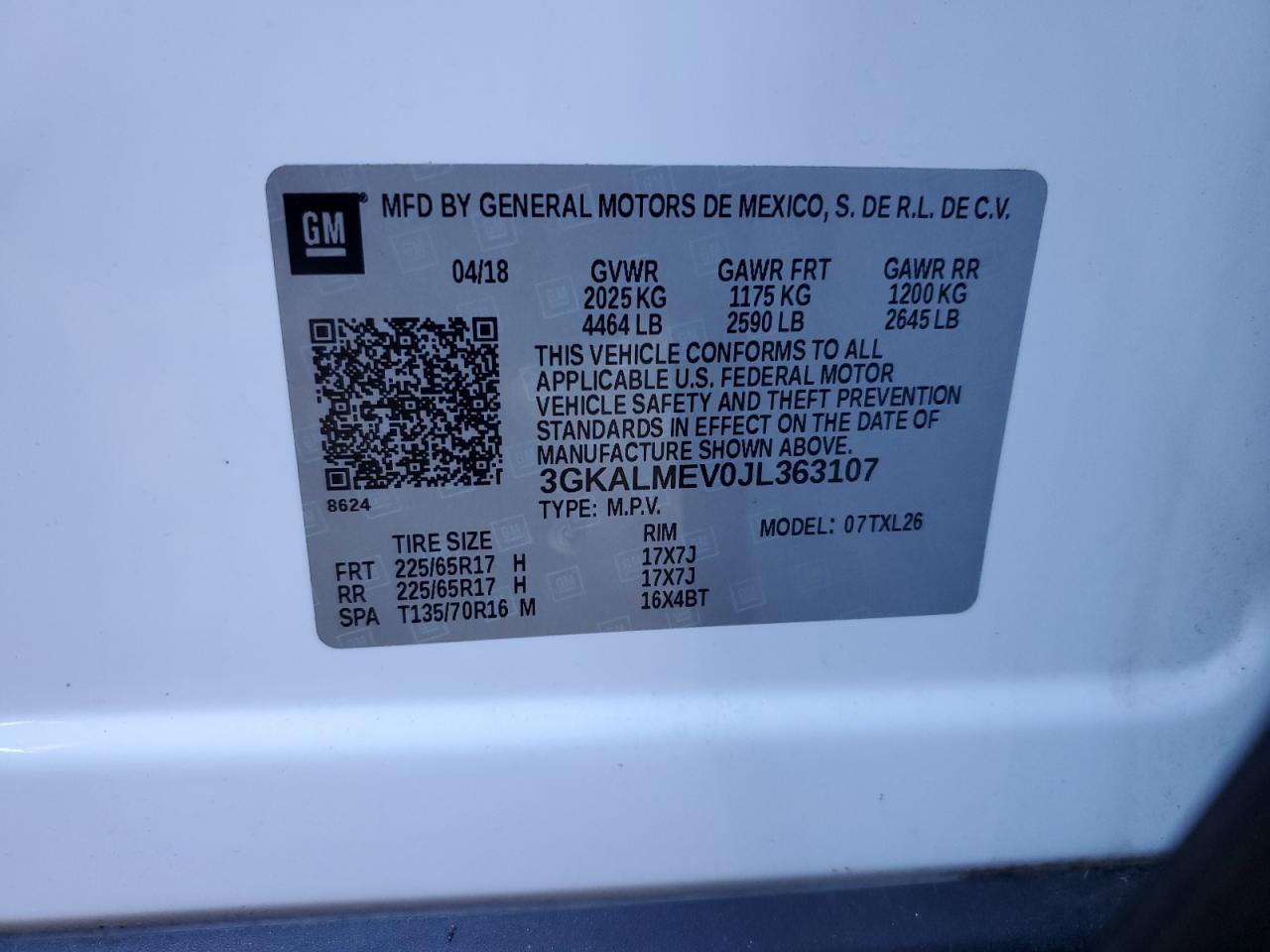 2018 GMC Terrain Sle VIN: 3GKALMEV0JL363107 Lot: 86150515