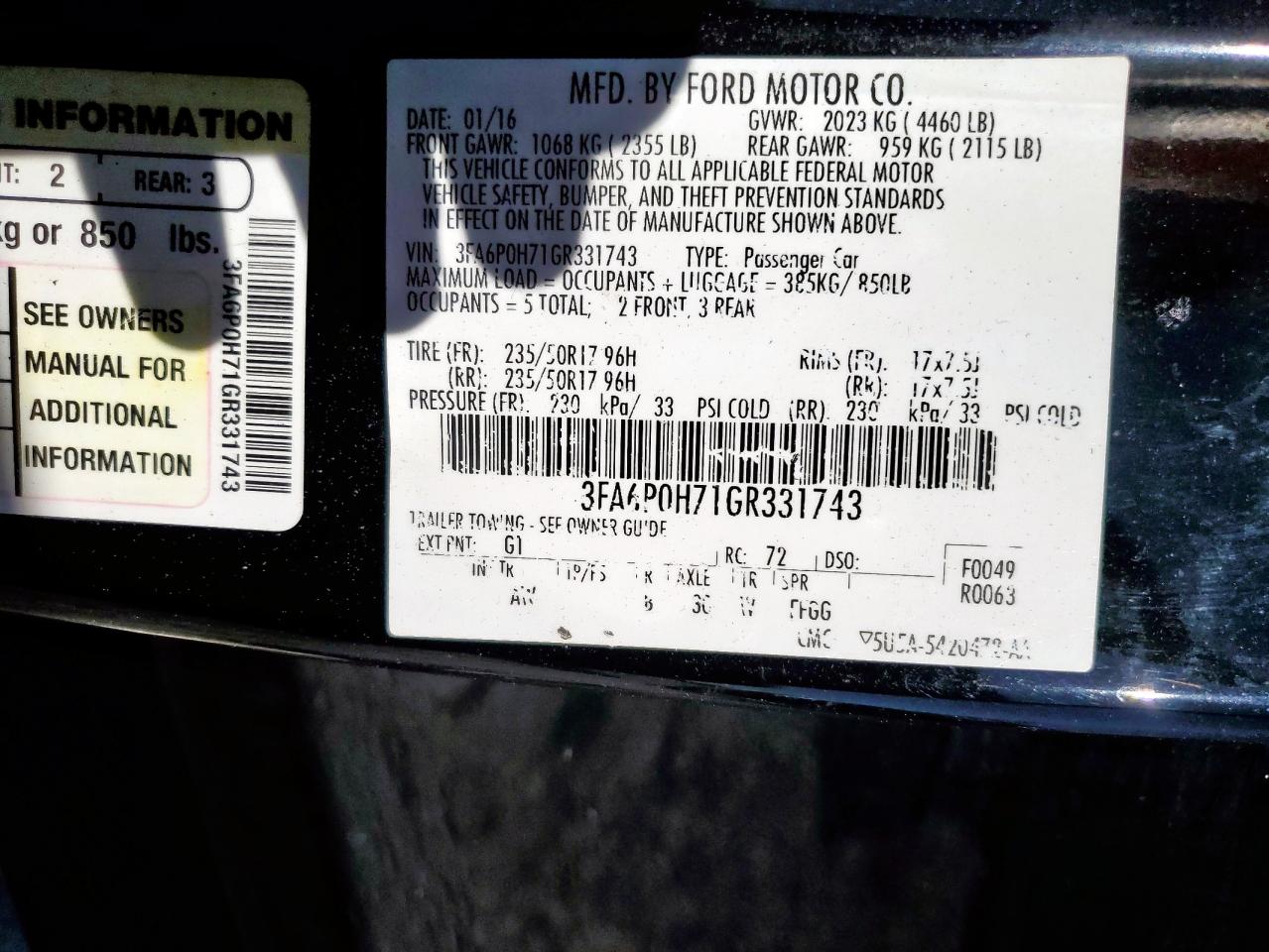 2016 Ford Fusion Se VIN: 3FA6P0H71GR331743 Lot: 90468725