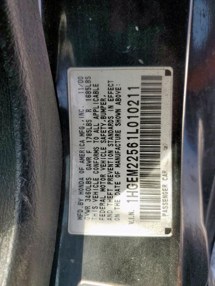 2001 Honda Civic Lx VIN: 1HGEM22561L010211 Lot: 85847575