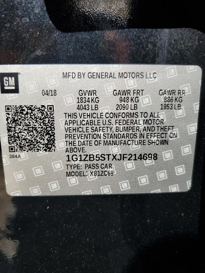 2018 Chevrolet Malibu Ls VIN: 1G1ZB5STXJF214698 Lot: 86092465