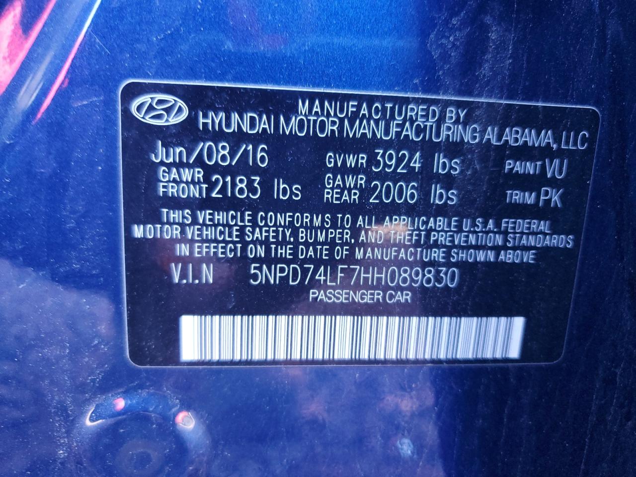 2017 Hyundai Elantra Se VIN: 5NPD74LF7HH089830 Lot: 85665155