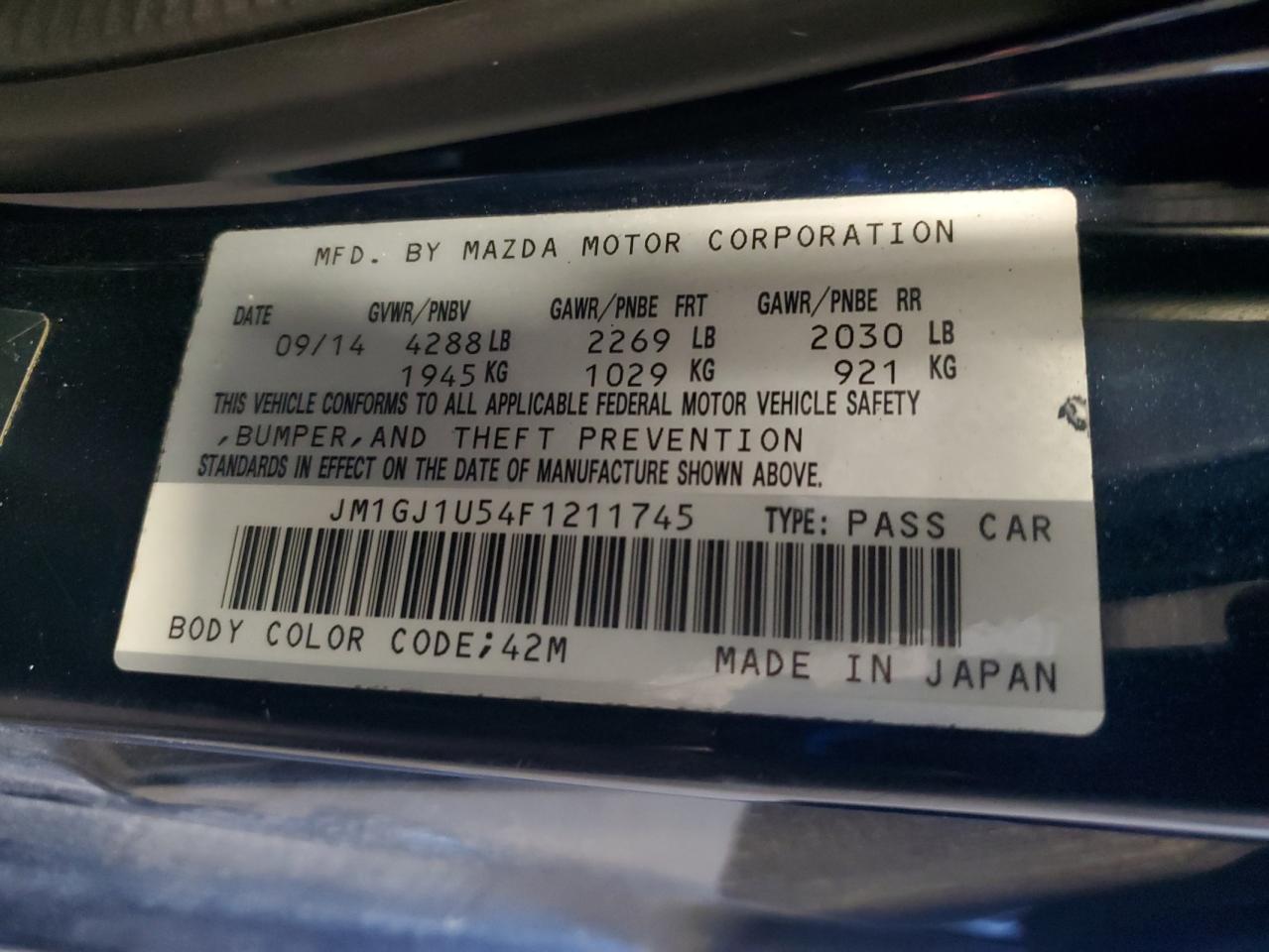 2015 Mazda 6 Sport VIN: JM1GJ1U54F1211745 Lot: 86303865