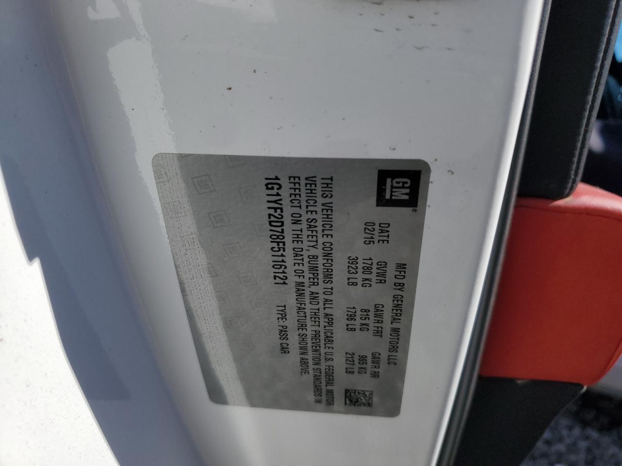 2015 Chevrolet Corvette Stingray 3Lt VIN: 1G1YF2D78F5116121 Lot: 90818525