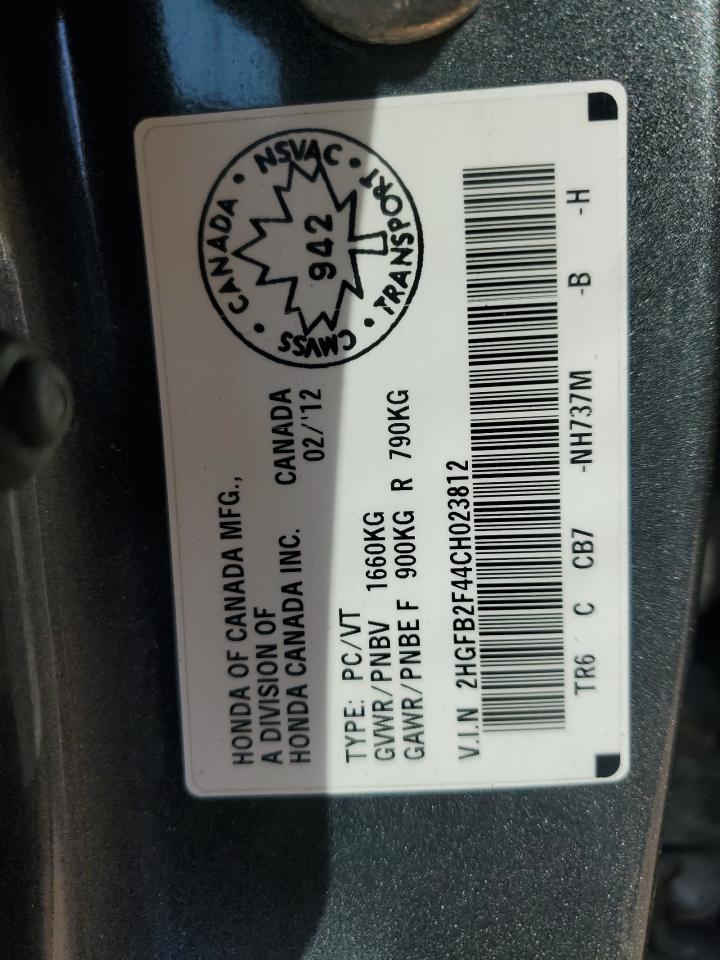 2012 Honda Civic Lx VIN: 2HGFB2F44CH023812 Lot: 82153765