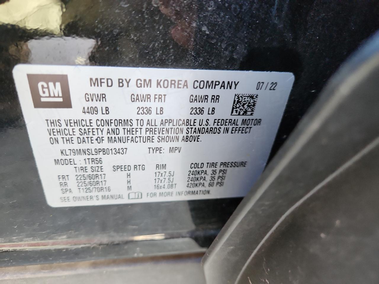 2023 Chevrolet Trailblazer Ls VIN: KL79MNSL9PB013437 Lot: 85346085