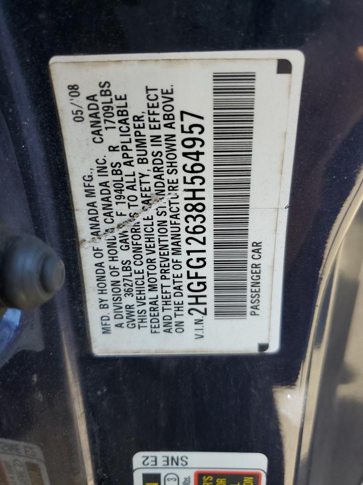 2008 Honda Civic Lx VIN: 2HGFG12638H564957 Lot: 85565475