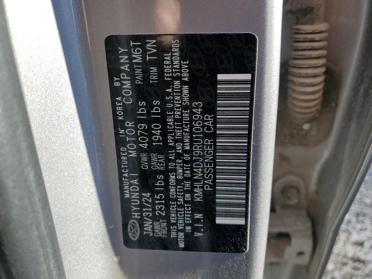 2024 Hyundai Elantra Limited VIN: KMHLN4DJ9RU106943 Lot: 85140805