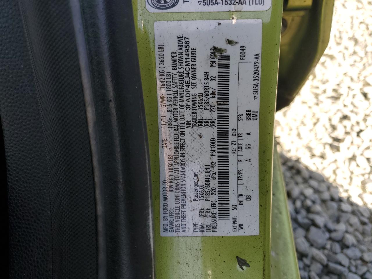 2012 Ford Fiesta Se VIN: 3FADP4EJ4CM149587 Lot: 87296315