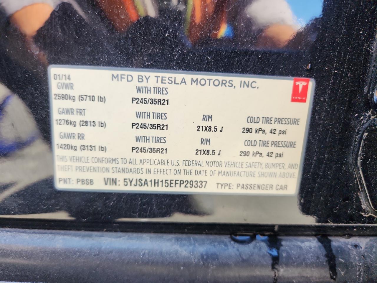 2014 Tesla Model S VIN: 5YJSA1H15EFP29337 Lot: 84061695