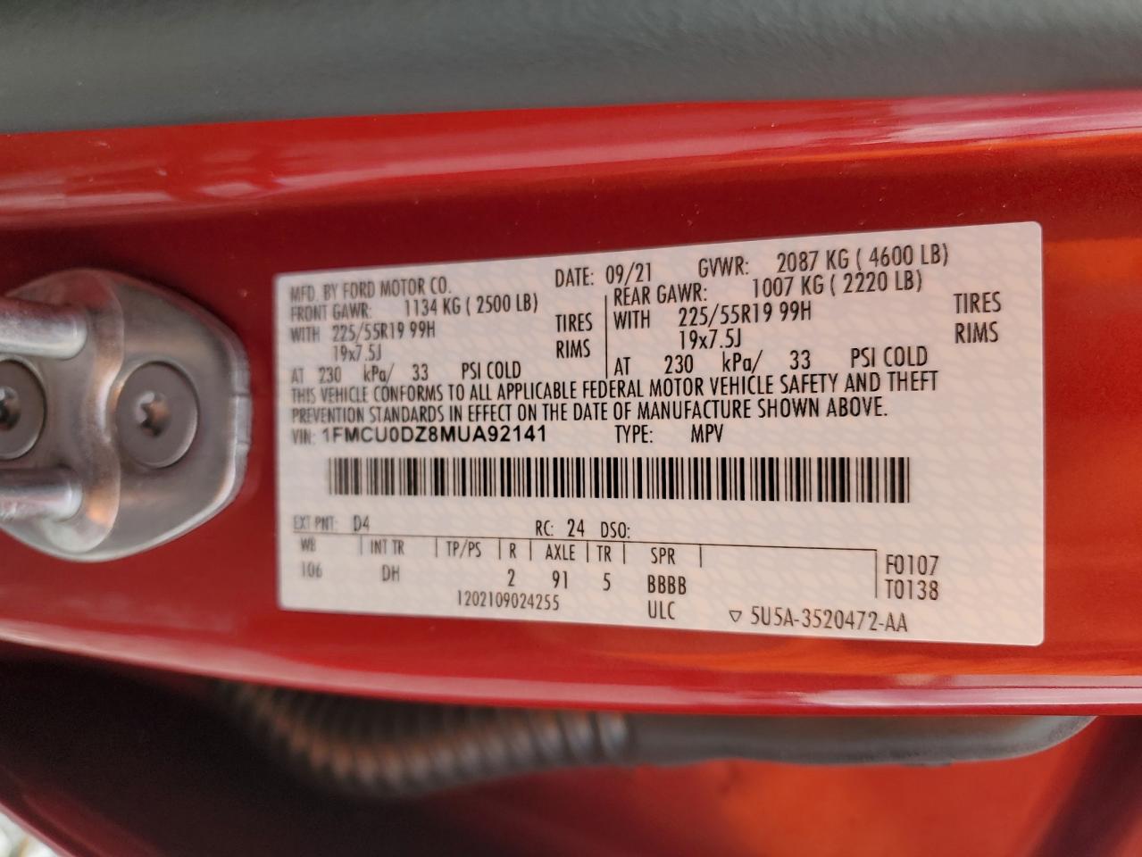 2021 Ford Escape Titanium VIN: 1FMCU0DZ8MUA92141 Lot: 82413725