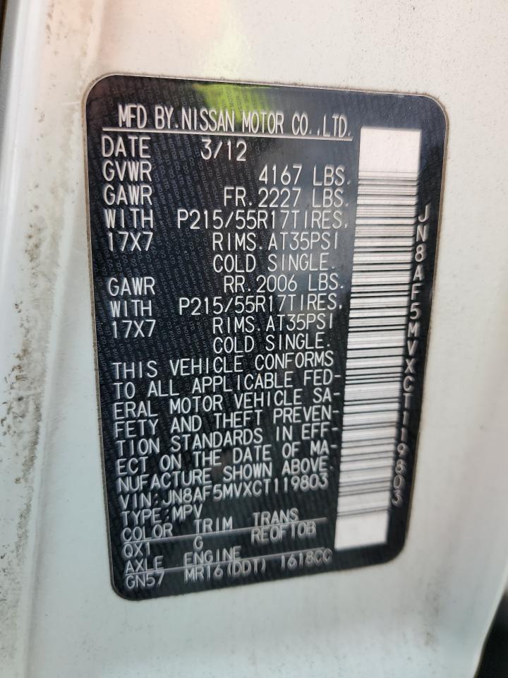 2012 Nissan Juke S VIN: JN8AF5MVXCT119803 Lot: 85488565