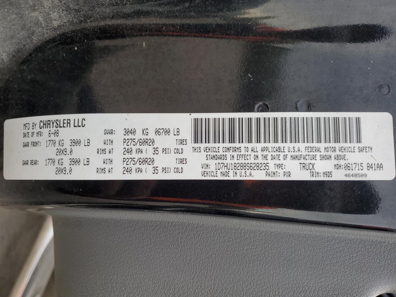 2008 Dodge Ram 1500 St VIN: 1D7HU18288S628235 Lot: 86514895