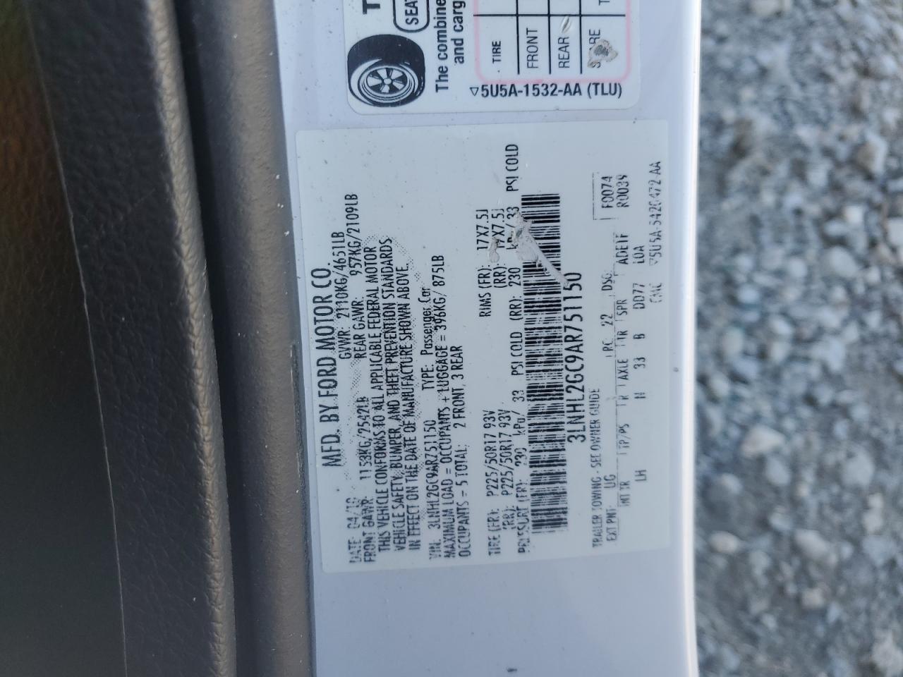 2010 Lincoln Mkz VIN: 3LNHL2GC9AR751150 Lot: 87087895