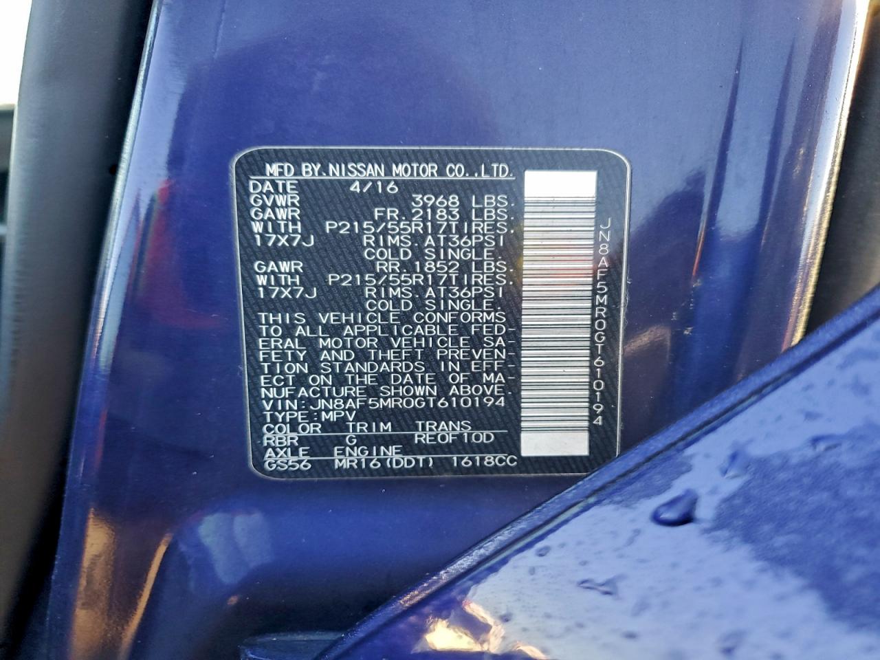 2016 Nissan Juke S VIN: JN8AF5MR0GT610194 Lot: 90993135