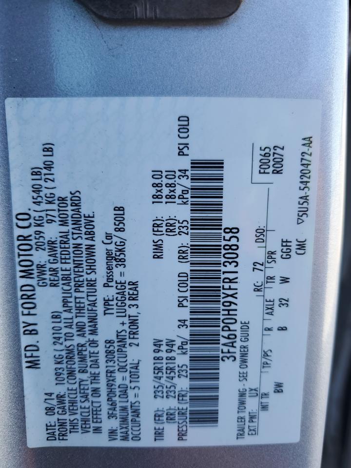 2015 Ford Fusion Se VIN: 3FA6P0H9XFR130858 Lot: 89854865