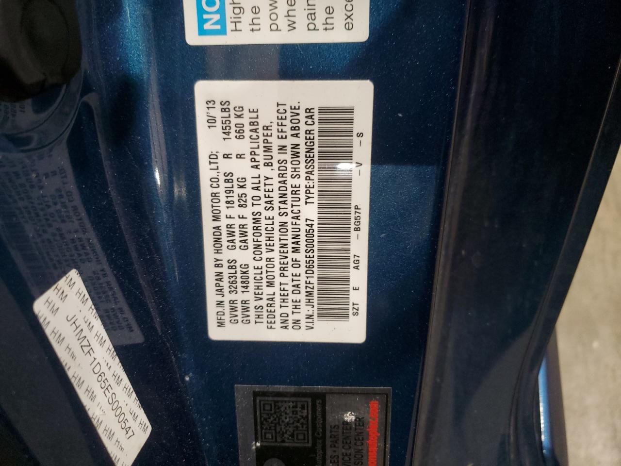 2014 Honda Cr-Z Ex VIN: JHMZF1D65ES000547 Lot: 87462835