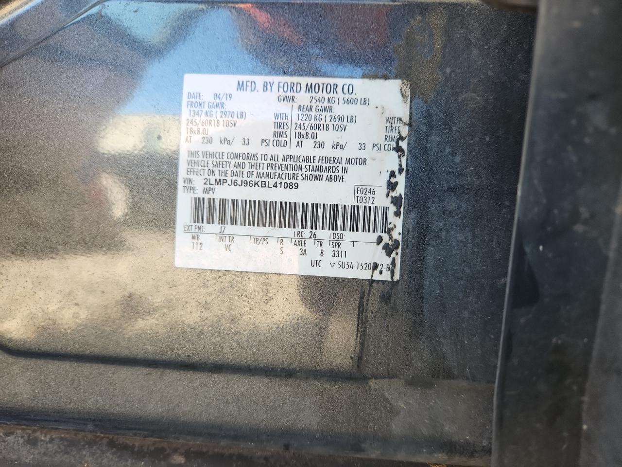 2019 Lincoln Nautilus VIN: 2LMPJ6J96KBL41089 Lot: 89796915