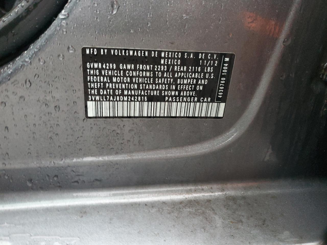 2013 Volkswagen Jetta Tdi VIN: 3VWLL7AJ8DM242815 Lot: 85527915