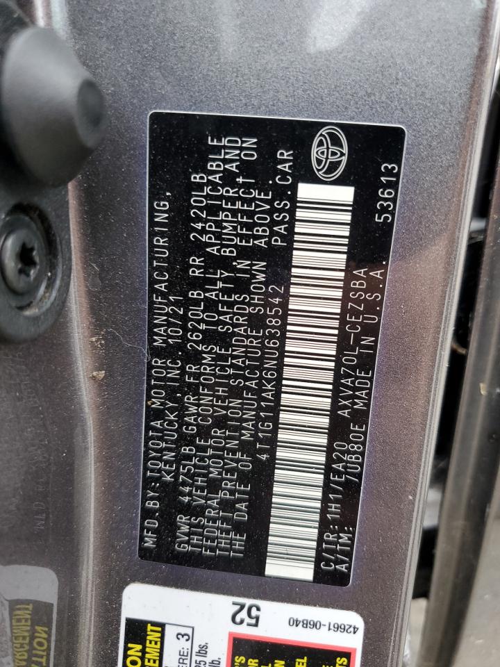 2022 Toyota Camry Se VIN: 4T1G11AK6NU638542 Lot: 85378335