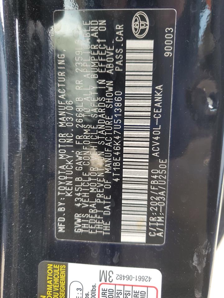 2007 Toyota Camry Ce VIN: 4T1BE46K47U513860 Lot: 82204725