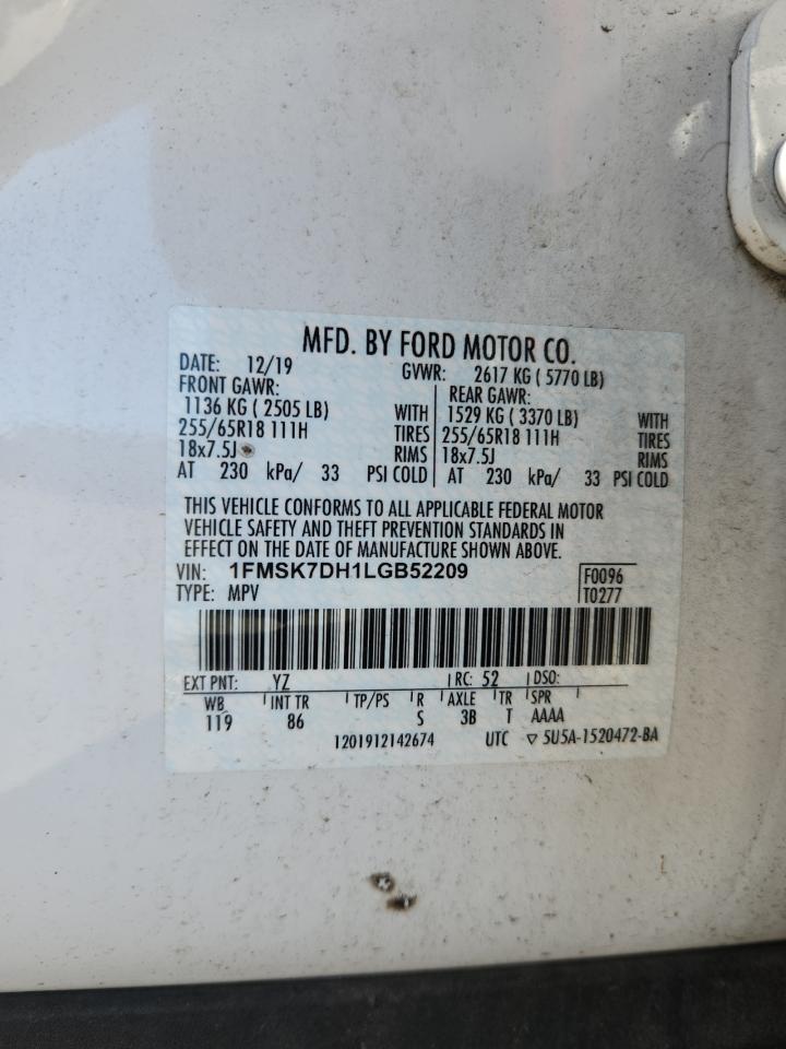 2020 Ford Explorer Xlt VIN: 1FMSK7DH1LGB52209 Lot: 82279545