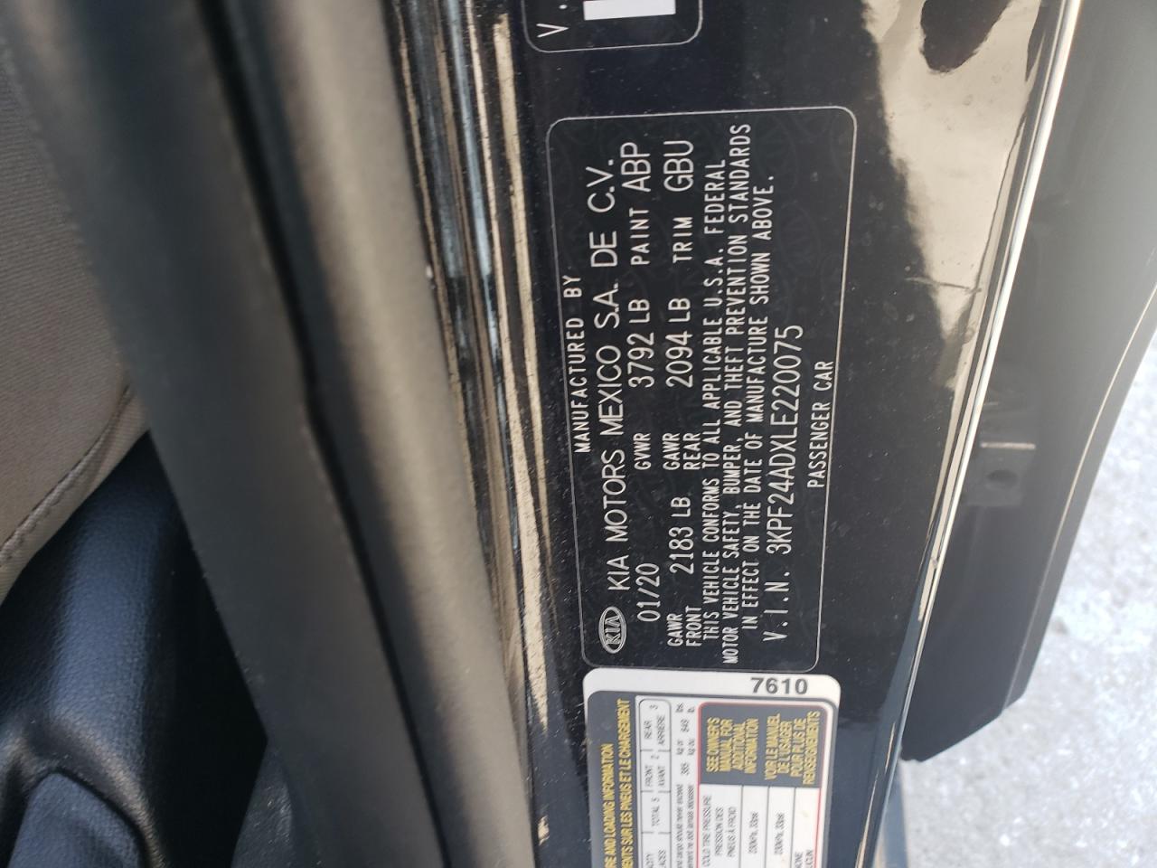 2020 Kia Forte Fe VIN: 3KPF24ADXLE220075 Lot: 91173585