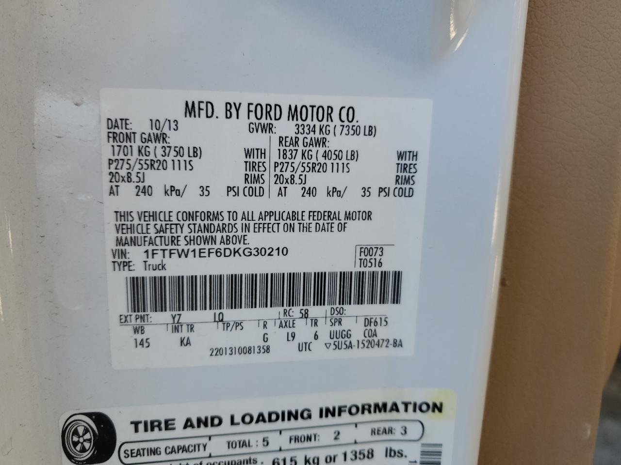 2013 Ford F150 Supercrew VIN: 1FTFW1EF6DKG30210 Lot: 82213825