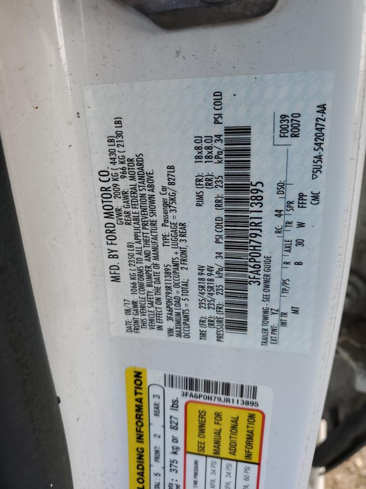 2018 Ford Fusion Se VIN: 3FA6P0H79JR113895 Lot: 86065245