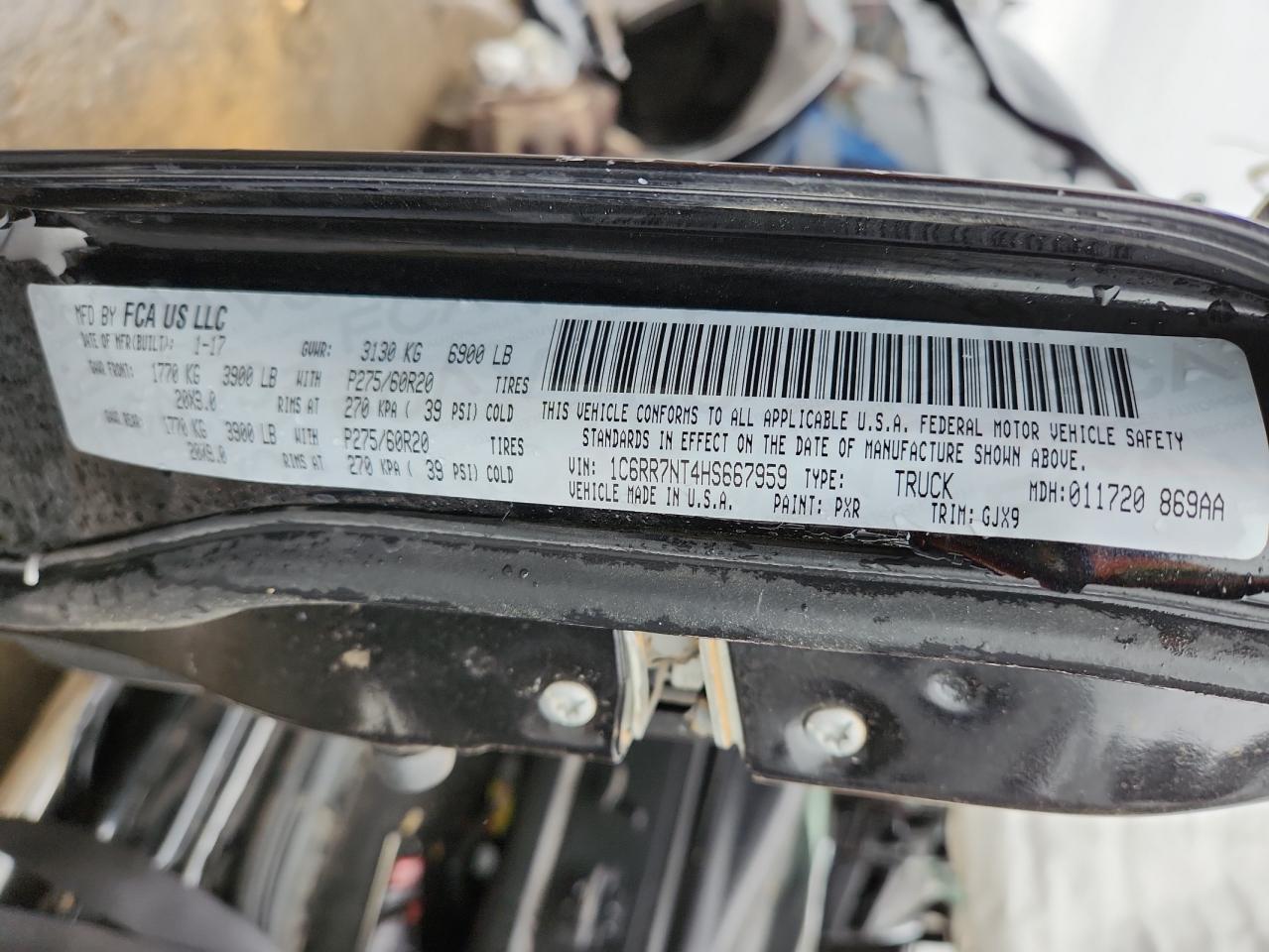 2017 Ram 1500 Laramie VIN: 1C6RR7NT4HS667959 Lot: 86159725