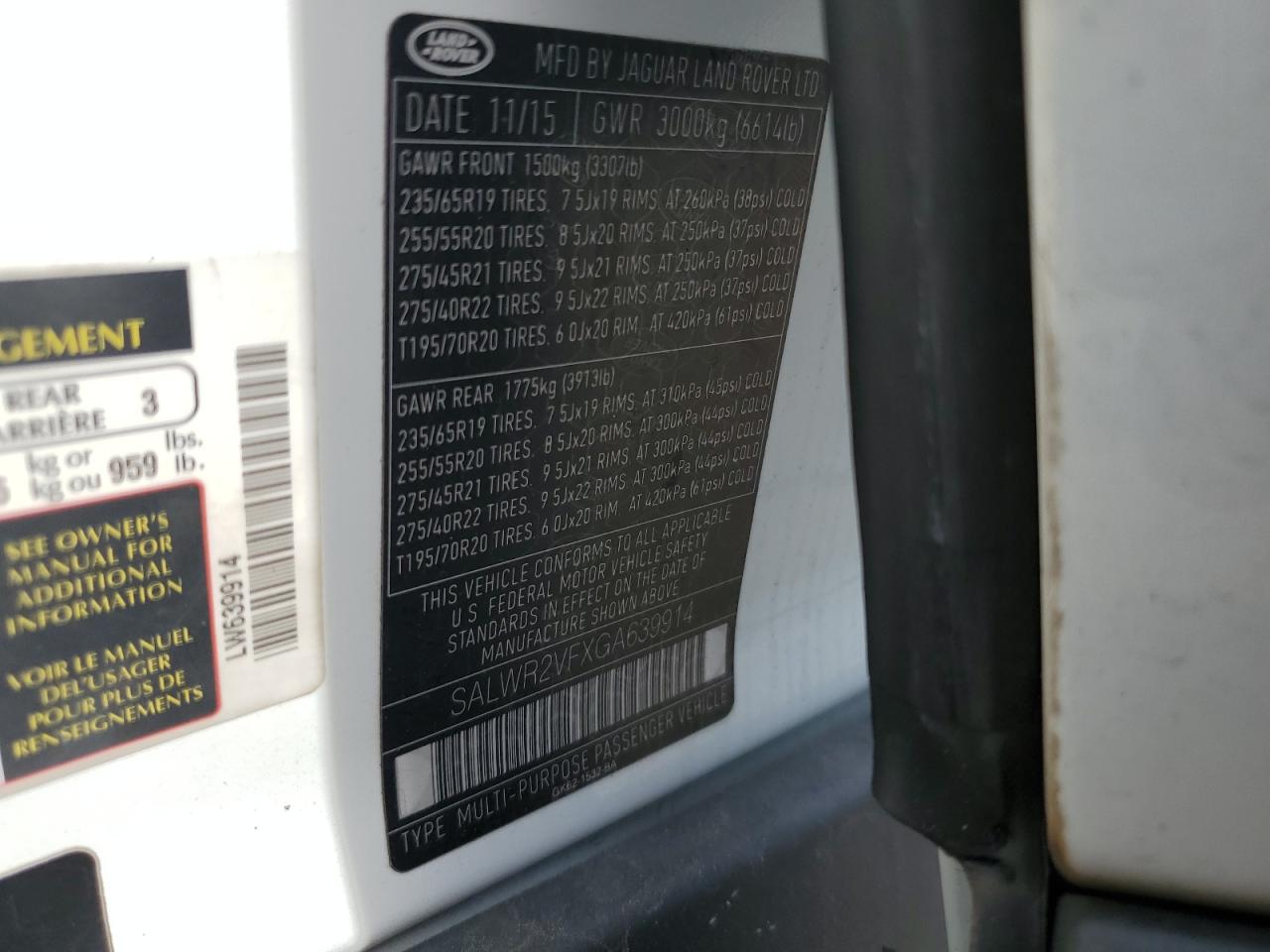 2016 Land Rover Range Rover Sport Hse VIN: SALWR2VFXGA639914 Lot: 84654485