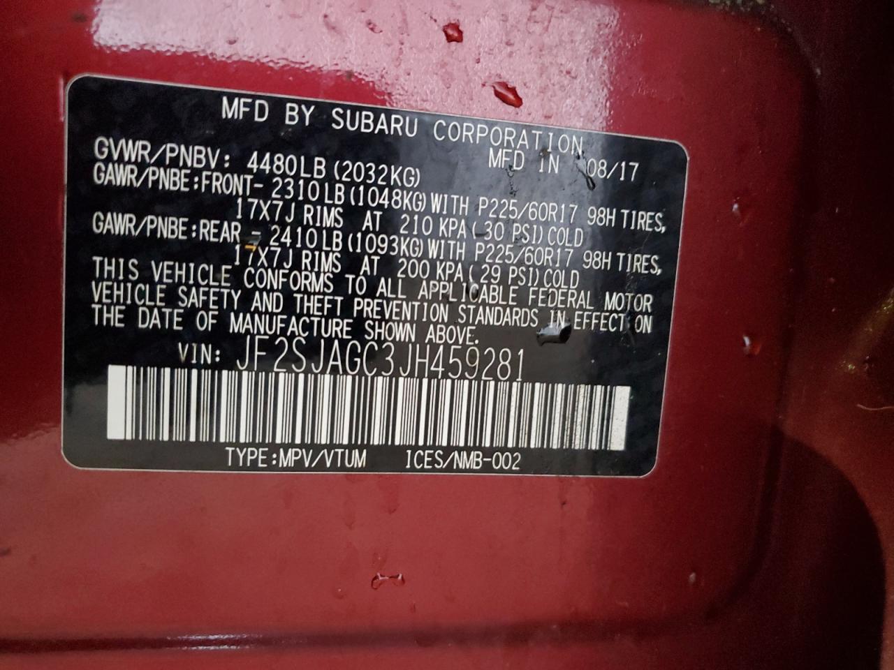 2018 Subaru Forester 2.5I Premium VIN: JF2SJAGC3JH459281 Lot: 82193595
