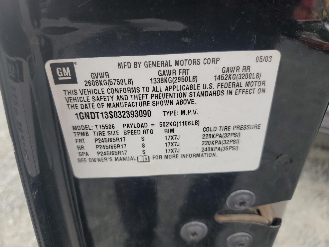 2003 Chevrolet Trailblazer VIN: 1GNDT13S032393090 Lot: 85317765