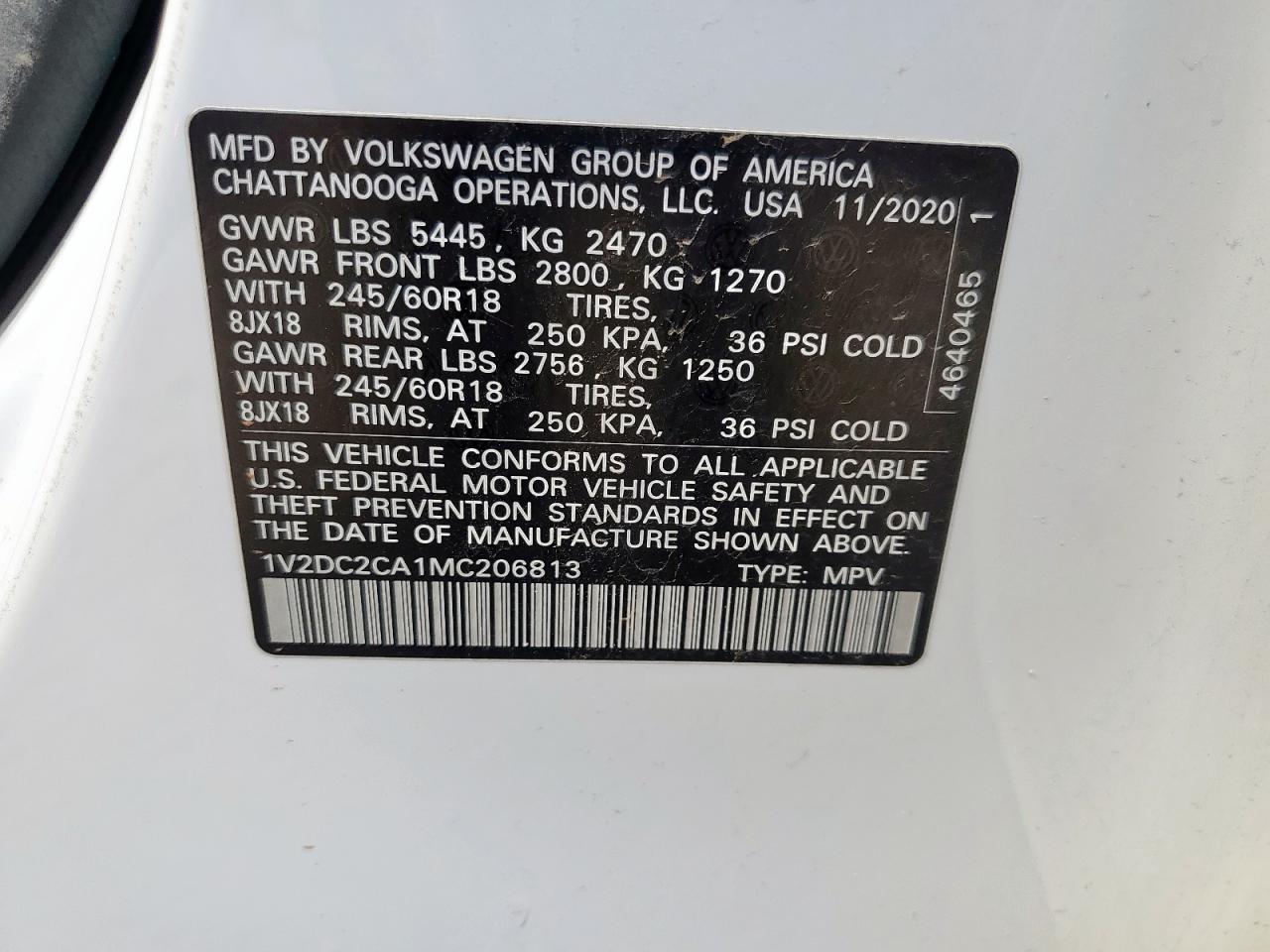 2021 Volkswagen Atlas Cross Sport Se VIN: 1V2DC2CA1MC206813 Lot: 84917315